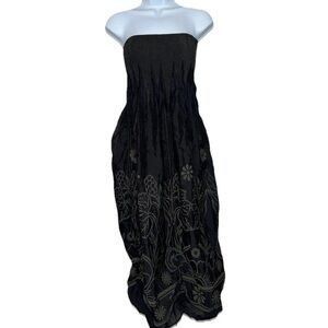 Anthropologie Lapis Strapless Black & Green Floral Maxi Dress Whimsy one size